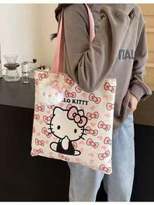 Sanrio Bolso de lona con diseño de Hello Kitty, nuevo bolso de mano, bolsa de almuerzo y bolso de mano de Kitty, adecuado para vacaciones, Halloween, Navidad, fiestas, cumpleaños, regalos