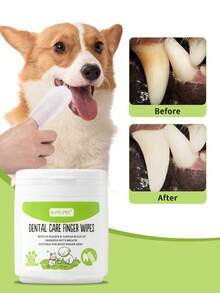 GJYC PET 宠物牙齿清洁湿巾，适用于狗和猫，20 片装 - 兽医推荐用于去除口臭、牙菌斑和牙垢，狗手指牙刷湿巾，用于刷牙、去除污渍和牙龈护理，适用于小动物 - 彩色 - 查看 1