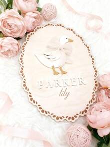 1 pieza Tablero de anuncio de nacimiento personalizado con nombre y logotipo de ganso con lazo, tablero de anuncio de nacimiento personalizado, multifuncional, decorativo, con letras, de moda, colorido, kawaii, lindo, casual, único, personalizado, para familiares y amigos, recuerdos de padres primerizos de moda, regalos para nuevas madres, regalos familiares, regalos conmemorativos, regalos de Navidad.