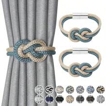 Pack Of 2 Magnetic Mini Curtain Holders In Nordic Simple Style, Elegant Hand-Woven Rope Knots, Decorative Curtain Holders For Thin Window Curtains At Home And Office - Be - Xem 1
