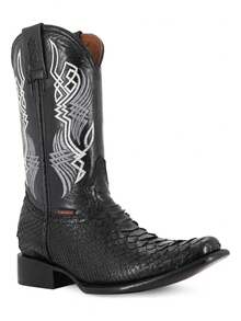 Bota Vaquera Autentico Pitón Para Caballero Cuero Genuino Diseño Alto Confort Duradero Ajuste Perfecto Para Montar Y Estilo Casual - Negro - Ver 2