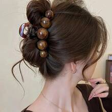 Elegant Large Artificial Pearl Hair Clip - Retro Style Women's Acrylic Shark Clip, Single Pack, Perfect For Ponytails And High Buns, Retro Chic Hair Accessories, Fashionable High Buns - 黑色 - 查看 7
