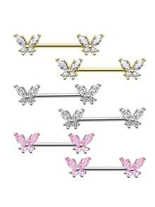 2 piezas de anillos para pezones con forma de mariposa, joyería sexy para perforación, adecuado para mujeres