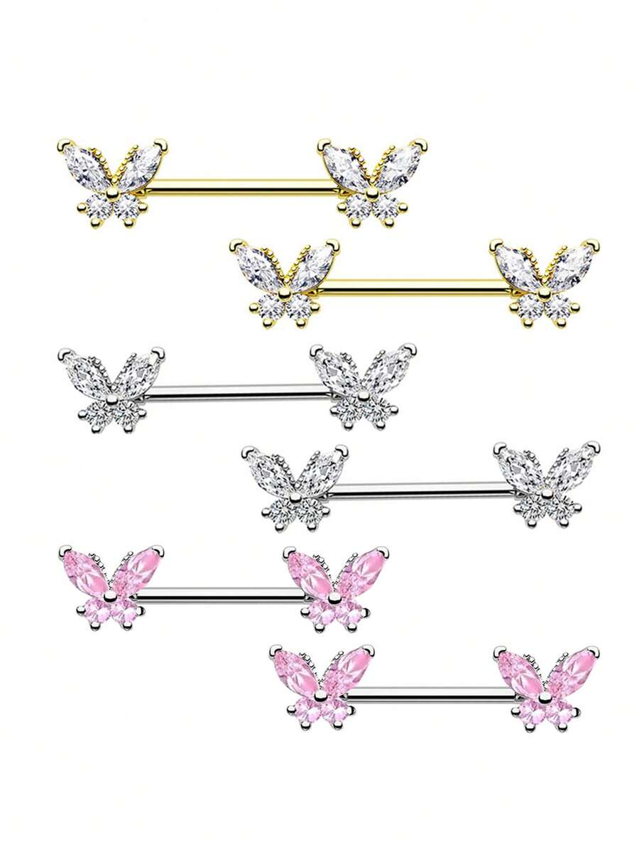 2 piezas de anillos para pezones con forma de mariposa, joyería sexy para perforación, adecuado para mujeres