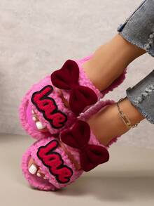 shensongni Dép đi trong nhà bằng vải lông cừu dành cho nữ - Dép nơ đen, Dép dễ thương, Dép thời trang, Dép đế mỏng EVA, Dép nhẹ, Dép đế mềm, Dép êm ái, Thích hợp cho sàn gỗ, phòng ngủ, trong nhà, sân vườn, văn phòng, khách sạn, thảm, họa tiết hoạt hình, vải lông cừu, căn hộ, Thích hợp cho nữ vào mùa thu và mùa đông, Halloween, Giáng sinh - Hồng - Xem 6