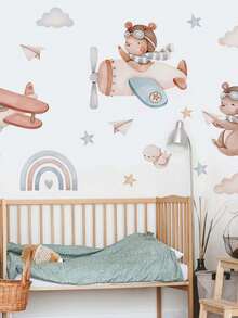 1Pc Cartoon Cute Bear And Plane Wall Stickers Waterproof Removable PVC Room Kindergarten Home Decoration Wall Decals - Multicolor - View 17