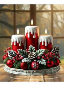 1 Stück Vintage Weihnachtskerzen Tischdekoration, multifunktionale rote Kerze Tischdekoration, Blumenmotiv, Acryl 2D flaches Material, geeignet für Zuhause, Café, Büro Dekoration, perfektes Wintergeschenk zu Weihnachten, Thanksgiving, Valentinstag Weihnachtsdekoration Zuhause Weihnachtsgeschenke Weihnachtsdekoration