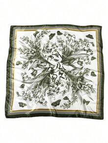 1pc Women's Geometric Satin Square Scarf – Fashionable Headband & Hairband, Elegant Bandana For Outdoor & Daily Wear, Perfect Valentine's Day Gift - 軍綠色 - 查看 3