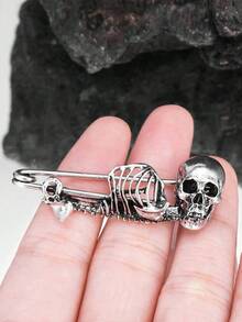"Vintage Skull Punk Brooch, Goth Lapel Pin For Men & Women, Unique Hat, Coat & Bag Accessory, Perfect Halloween Decoration & Jewelry" - 彩色 - 查看 3