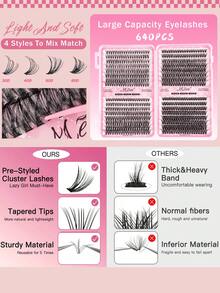 640PCS D Curl Clusters False Individual Lash Eyelashes Extensions 10-16mm Lash Mix, Large-Capacity Cluster Fake Eyelashes 10D 20D Mixed Style Segment Lash Book, D Curling Lash Eyelashes Extension, Volume Lashes Eyelash Extensions Wispy For Self Application At Home Daily Wear, Easy To Use,Suitable For Travel, Daily Wear For Beginners, Weddings, Dates, Parties, Festivals, Very Suitable For Christmas/Halloween/Gift Eyelash Bundles - D - View 9