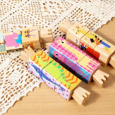 Stereoskopische Puzzle-Blöcke, Cartoon-Tiere, Obst und Gemüse, Verkehrsmittel, Kinderaufklärung, Greifen, Drehpuzzles, Holzspielzeug, Greifen, Drehpuzzle-Spielzeug, Früherziehung, Tierkognition, dreidimensionale Puzzle-Spielzeuge, Bauklötze, Eltern-Kind-Tischspiele