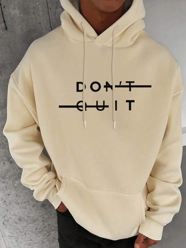 هودي مبطن حراري مطبوع عليه شعار، بطراز الملابس الشارعية، خريف/شتاء