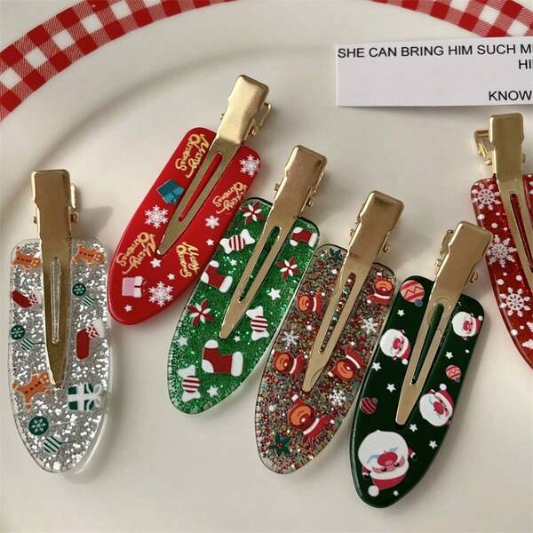 3pcs Christmas Candy Socks Gift, Reindeer & English Letter Christmas Hair Clips, Christmas Decoration