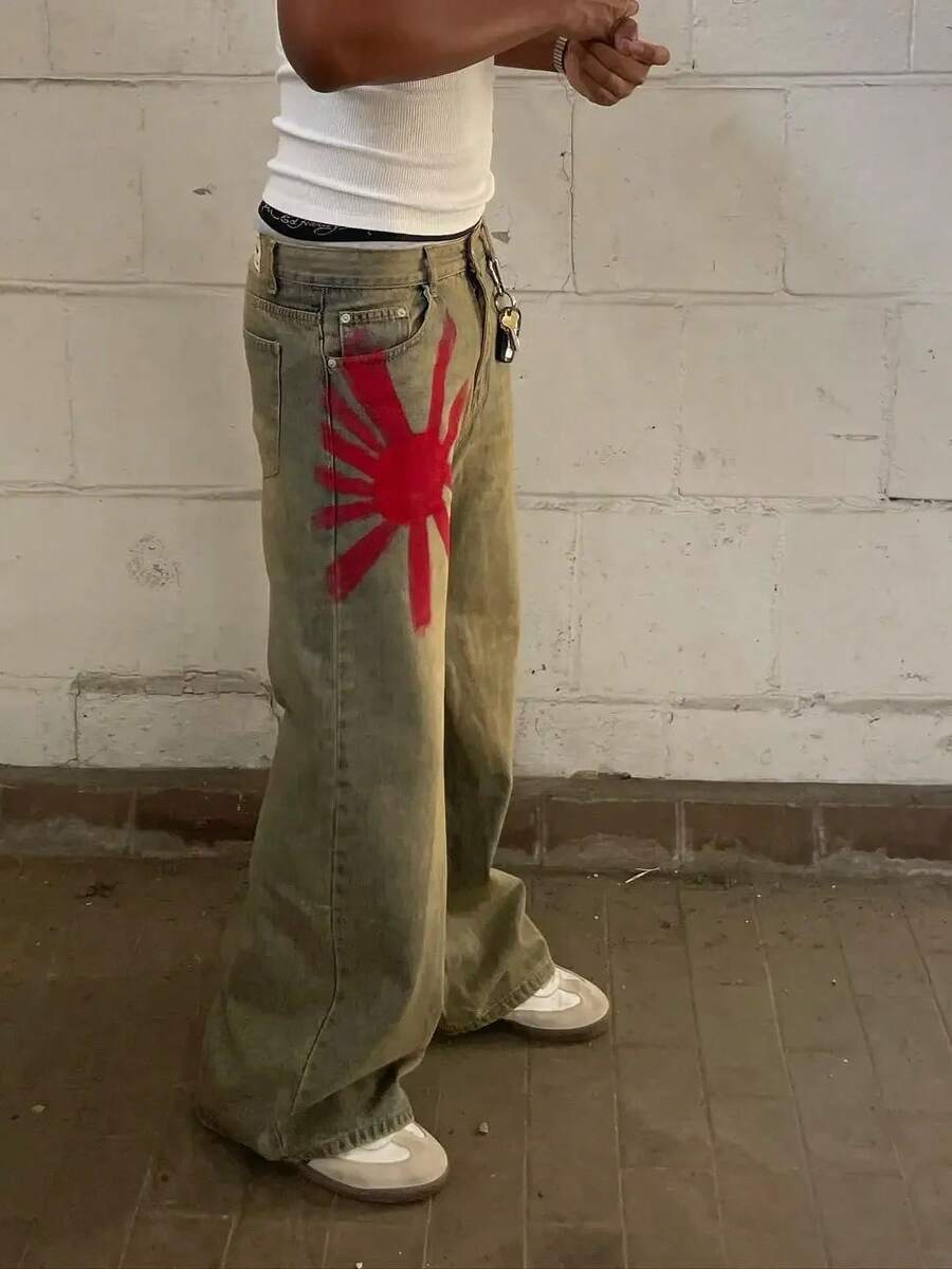 saferido mens fashion Retro American-Style Large Pocket Jeans Men's High Street Vibe Wide-Leg Pants Niche Workwear Ruan Handsome Trousers main image 1