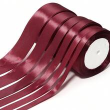 25 Yards/Roll Burgundy Satin Ribbon, Solid Shiny Fabric, Suitable For DIY Wedding Invitations, Bridal Bouquets, Gift Wrapping, Party Decorations, Sewing Crafts, Bridal Bouquet Accessories, Wedding Decorations - Burgundy - View 5
