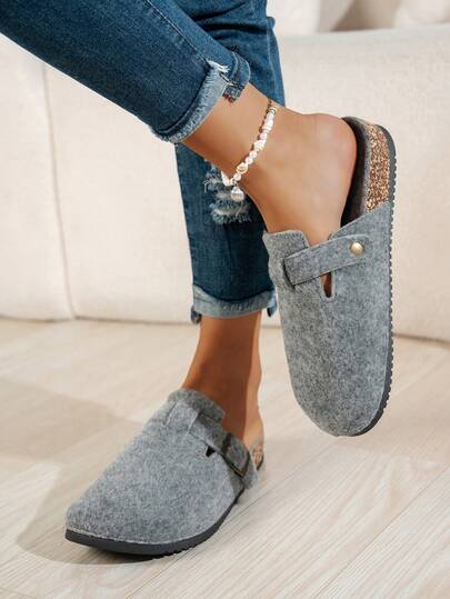 Zapatos planos de mujer para otoño/invierno, tipo mocasín de punta redonda y parte superior baja, cómodos pantuflas para usar en casa