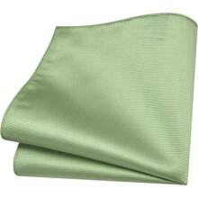 Corbata formal sólida y pañuelo de bolsillo, corbata lisa, alfiler de solapa y set para hombres - J-Verde salvia -2 - Ver 3