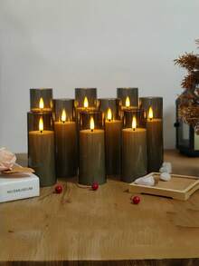 2pcs/3pcs/5pcs Flameless Candles With Remote Control, For Wedding, Home Decor, Table Centerpiece, Proposal, Christmas, Party Decoration - Grey - View 6