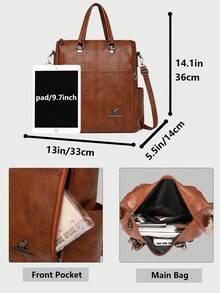 Anti-Theft Vintage PU Soft Leather Backpack, Women's Wallet, Multi-Functional Fashion Daily Bag, Multi-Pocket Lightweight Travel Bag, Large Capacity Minimalist Backpack, Convenient Backpack, Suitable For Students, Nurses, Teachers, Business People, Travel, Business Trips, Commuting, Shopping, Office, Dates, Hiking, Training, Work, Birthday Gifts, Holiday Gifts, Backpack - Multicolor - View 3