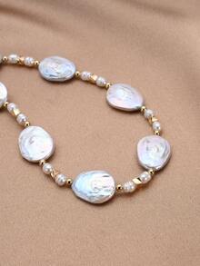 1 pièce Collier de perle naturelle plaqué or 18 carats, cadeau élégant pour femme, convient pour le mariage, les fiançailles, la fête des mères, la Saint-Valentin, l'anniversaire, la mariée - Blanc - Voir 2