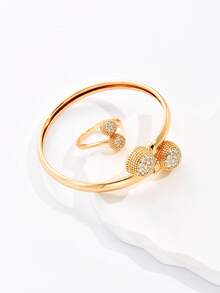Khối Zirconia  Trang trí Vòng cửa tay áo & Nhẫn - Vàng - Xem 4
