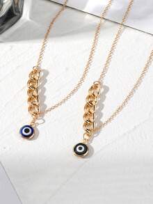 1pc Fashionable Round Oil Drop Devil's Eye Pendant Necklace