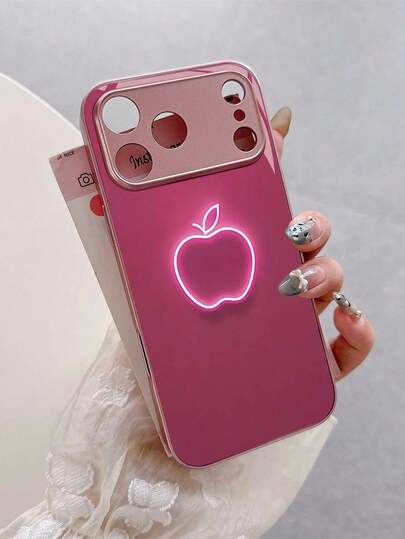 Basit İş Amaçlı Elma Desenli Pembe Telefon Kılıfı, Gradyan Kavisli Boyama Baskısı, Yüksek Çözünürlüklü Cam Telefon Kılıfı, Düşmeye Karşı Koruma, Unisex, Apple 17/16promax/15Pro/14promax/13promax/16Pro/15promax/12promax/11/XSMAX/7Plus ile Uyumlu, Apple 13 Düşmeye Karşı Koruyucu Kılıf