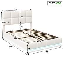 YCZ Letto imbottito 140 x 200 cm, letto contenitore idraulico, pratico giroletto con contenitore e rete a doghe, letto per ragazzi a LED, letto contenitore, letto matrimoniale, PU, ​​140 x 190 cm (bianco)