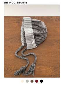 1pc Color Block Braided Knitted Knit Hat, Versatile Oversize Beanie, Warm Earflap Ski Cap, Suitable For Women & Men In Autumn/Winter - Multicolor - View 13