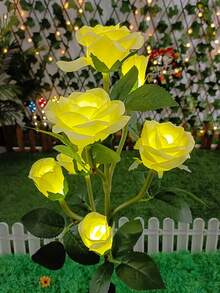 1pc 5-Rose Solar Powered Lights, Outdoor Decorative Garden Pathway Lights, LED Fairy Lights For Yard, Party, Holiday, Birthday, Home Decor, Proposal Gift