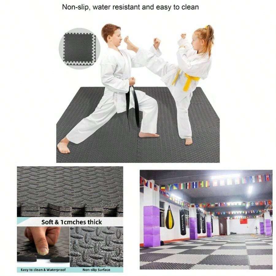 Tapete para Ejercicio, Tapete para Gimnasio, Pesas o Ejercicios en Casa, Soft Fitness, suelo protector para equipos de gimnasio y cojn para entrenamientos, 6 Piezas de 60x 60, 2.16m espesor de 12mmGris - Gris - Ver 1