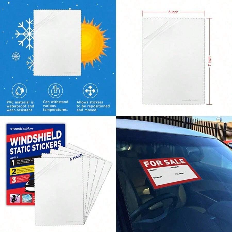 Windshield Sticker Applicator 5 Pack 5"X7" Static Cling For Stickers Easy Application Removal And ReApplication - Transparency - View 1