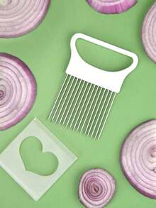 1pc Stainless Steel Onion Needle, Multifunction Onion Holder Slicer For Kitchen - White - View 3