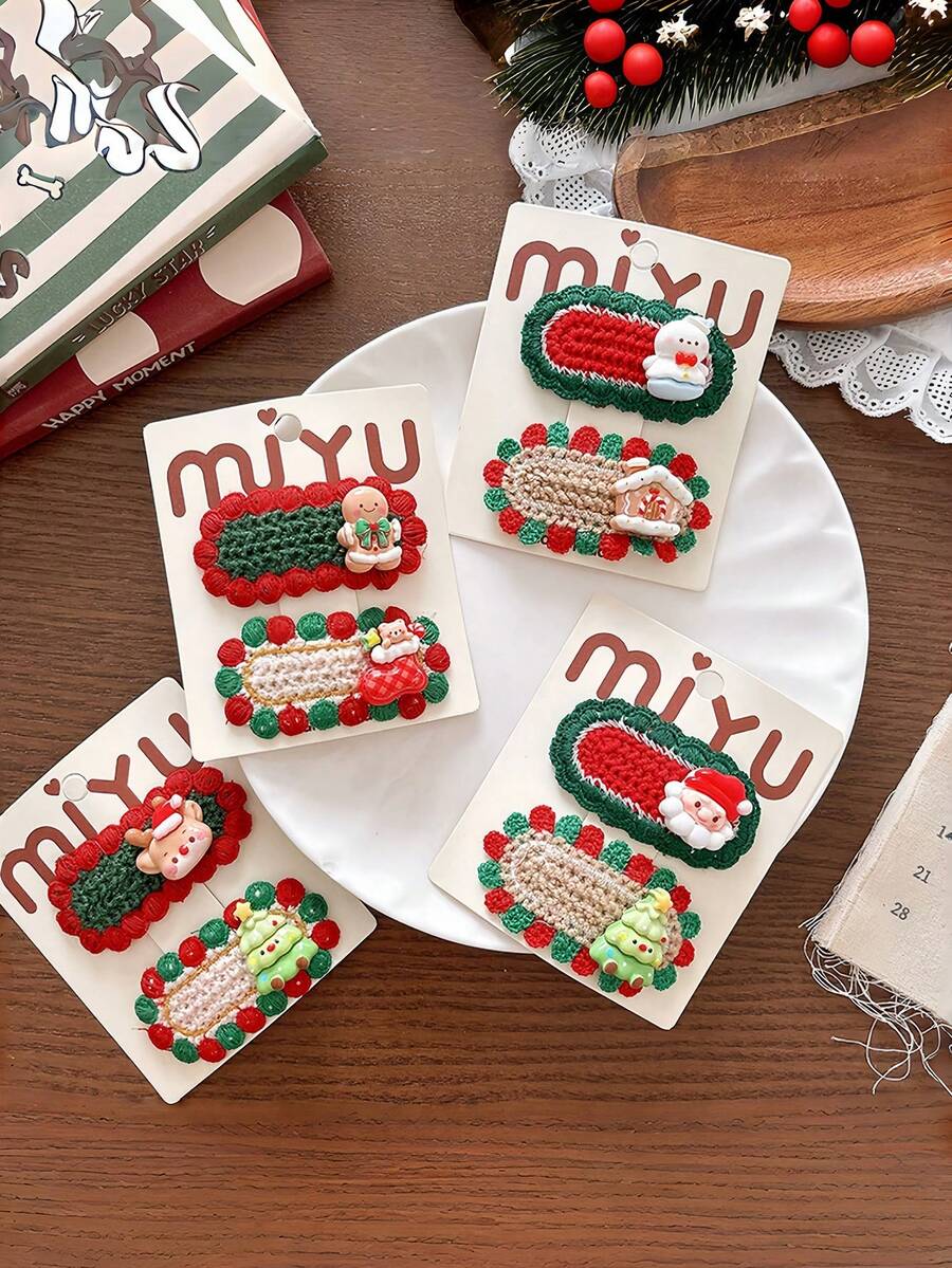 Weihnachts-Wollstrick Haarclips, süße Cartoon Mädchen Haarclips, Weihnachtsbaum, Elch, Lebkuchenmann, Weihnachtsstrumpf, Schneemann, Haus und andere Weihnachtselemente, Weihnachtsförderung, Weihnachtskopfschmuck, Weihnachtsgeschenke, Weihnachtsdeko für Zuhause, Weihnachtsparty Dekoration, Weihnachtsdekoration 2025