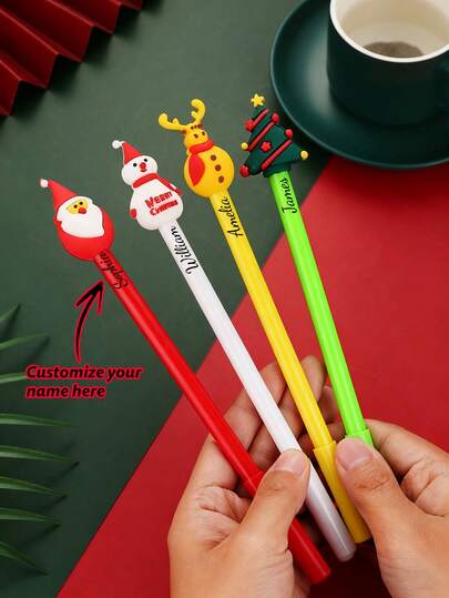 10pcs Personalized Christmas Cartoon Neutral Pens, High-Quality Christmas Event Sharing Small Gifts, Awards, Gifts, Stationery, Colorful Customized Pens, Fun Coworker Gifts, High-End Business Gifts For Men, Brand Promotion Corporate Giveaways, Anniversary Ideal Gifts, Party, Gathering And Family Gifts, Creative Advertising And Conference Activity Promotional Writing Tools