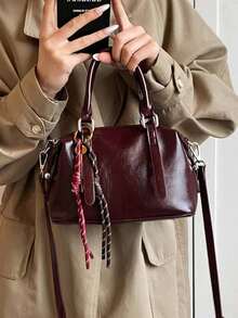 2025 新款纯色软 PU 奢华手提包，时尚复古日常休闲礼品托特包，女士适用