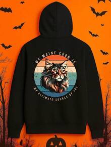 1pc Men'S Funny Maine  Cat Graphic Hoodie - My Maine  Is My Ultimate Source Of  Humorous Pet Lover Sweatshirt, Black Casual Streetwear Pullover With Digital Print, Comfortable Long Sleeve Hooded S,Fall Hoodies,Men's Fall Clothes,Street Wear,Halloween,Mens Hoodies,Y2k Clothes,Jesus Hoodie,Thanksgiving Day,Nightmare Before Christmas,Christmas - 黑色 - 查看 1