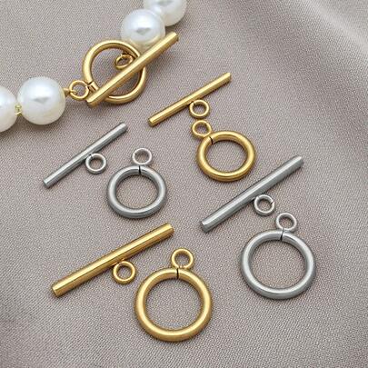 5套不锈钢搭扣 T形和环形搭扣 珠宝连接器 末端搭扣 DIY工艺品配件 适用于手链项链珠宝制作