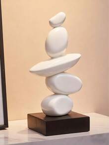 叠石雕塑 - 抽象平衡岩石艺术树脂雕塑，时尚优雅设计，桌面装饰摆件，家居办公礼物，生日毕业圣诞礼物（白色）