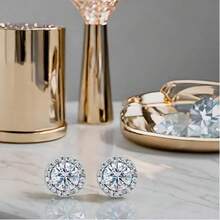 1Pair 2 Carat VVS1 Moissanite Earrings - Hypoallergenic Round Simulated Gem Studs, Unisex Sparkling Jewelry For Daily/Special Occasion, Luxury Gift For Adults - 銀色 - 查看 6