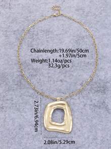 1PC Retro Simple Elegant Luxury Bohemian Matte Gold Asymmetric Geometric Hollow Square Pendant Necklace With Metal Chain, Perfect For Women's Daily Wear And Beach Styling Halloween Christmas Mother's Day Gift