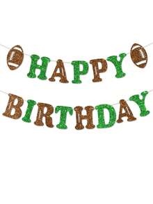 1pc Green Brown Football Happy Birthday Pull Flag Banner, Football Themed Birthday Pull Flag, Sports Themed Happy Birthday Party Decoration Banner, Football Themed Baby Shower Party Decoration Pull Flag - Green + Brown - View 9