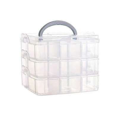 3-Tier Clear Plastic Stackable Storage Box - Adjustable Compartment Slots - Up To 18 Compartments