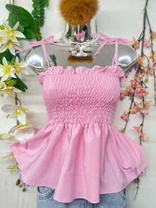 T109Crop Top With Straps And Ruffles - Rosa Pálido - Ver 3