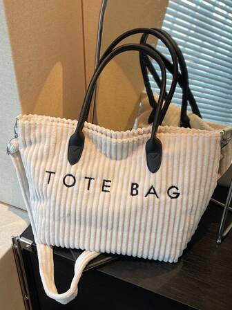 复古欧洲时尚灯芯绒材质字母印花女士优雅单肩托特包