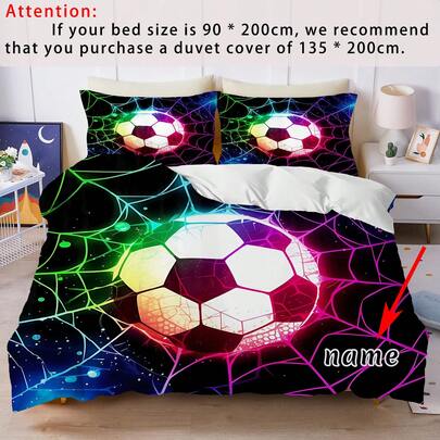 1 Set Of Customized Bedding (1 Duvet Cover+2 Pillowcases) Made Of Polyester Material With Colorful Football Patterns, Digitally Printed And Machine Washable, Suitable For Boys And Teenagers During Festivals