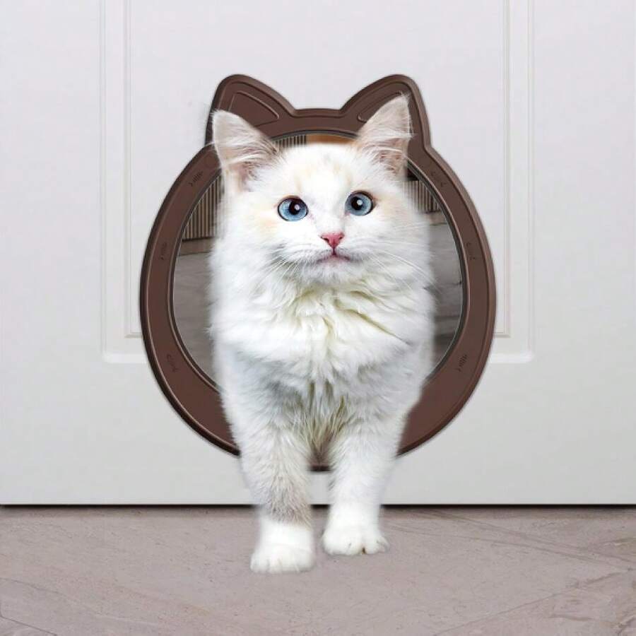 Large Cat Door, Cat Door Interior Door, No Flap Cats Door, Easy To Install, Strong Pet Door For Cat, No Training, Up To 22 LBS, Coffee,21789876