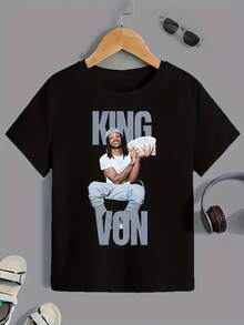 Boys' White  Pattern T-Shirt - Soft Street Style Short Sleeved Shirt With Eye-Catching  Letters And Portrait Prints, Machine Washable Round Neck Casual Summer Top, Suitable For Urban Fashion, Gym, Party And Daily Wear - Youth Style Clothing, Sports Equipment, Party Clothing,  Design, Elastic Fabric, Breathable Material, Printed Shirt, Young People, Fashion Enthusiasts - màu đen - Xem 1