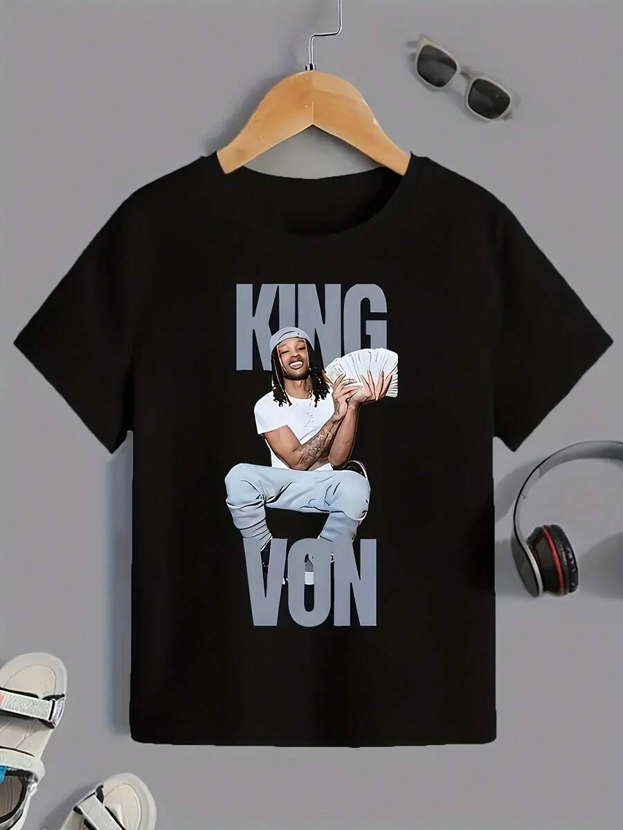 Boys' White  Pattern T-Shirt - Soft Street Style Short Sleeved Shirt With Eye-Catching  Letters And Portrait Prints, Machine Washable Round Neck Casual Summer Top, Suitable For Urban Fashion, Gym, Party And Daily Wear - Youth Style Clothing, Sports Equipment, Party Clothing,  Design, Elastic Fabric, Breathable Material, Printed Shirt, Young People, Fashion Enthusiasts - màu đen - Xem 1