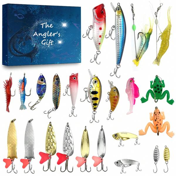 Calendario de Navidad Cuenta regresiva para Navidad - Juego de 24 días de cebo de pesca adecuado para hombres adultos y adolescentes aficionados a la pesca